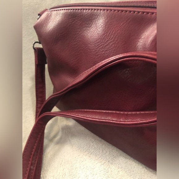 As New-Burgundy-Red Vegan Leather” Black Caviar” cross body handbag - Picture 10 of 16